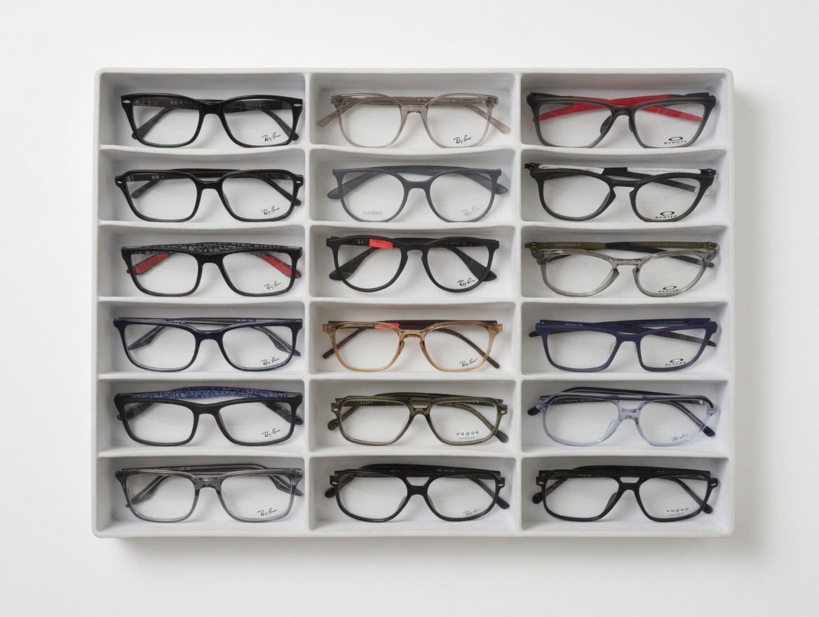 Caja de monturas Ray-Ban, Oakley y Vogue en Ópticas Miryam