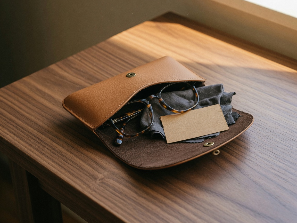 Estuche de cuero con montura y paño de entrega